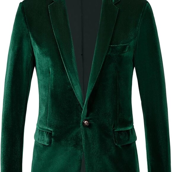 Mens Velvet Blazer Slim Fit Fashion Suit Jacket for Wedding Prom Dinner Party